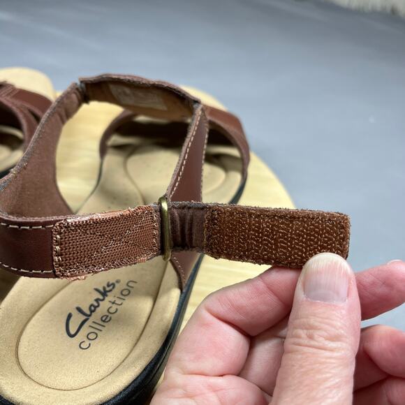 Clarks Laurieann Kay Sandals Womens Size 9M Brown T Strap Slingback Adjustable - Picture 5 of 15